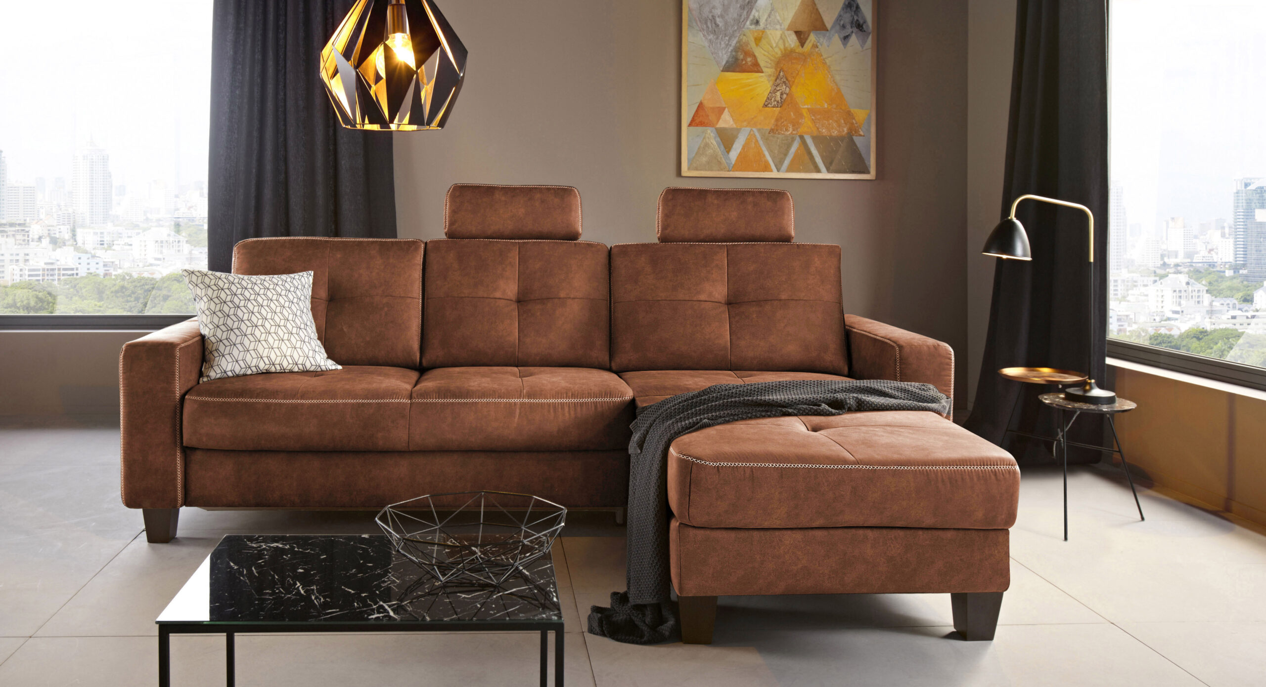 Places of Style Ecksofa "Varese", Kreuznaht in beige