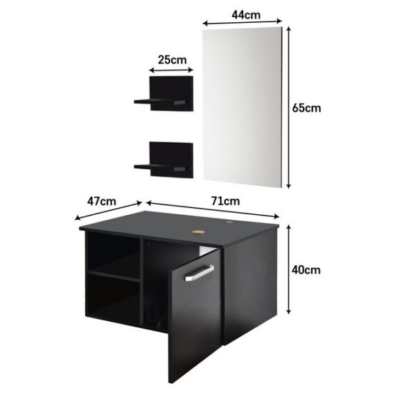 Puluomis Waschbeckenunterschrank ohne Waschbecken mit Spiegel, Badezimmerschrank mit 2 Regale (Unterschrank, Badschrank aus MDF, Gäste WC) schwarz/ weiß