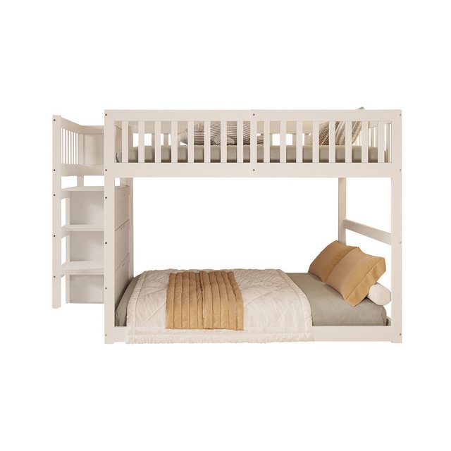 REDOM Etagenbett Doppelbett Stauraumbett Kinderbett, mit hohem Schutzzaun und Stauraum (Design-Holzbett, 140×200 cm), ohne Matratze