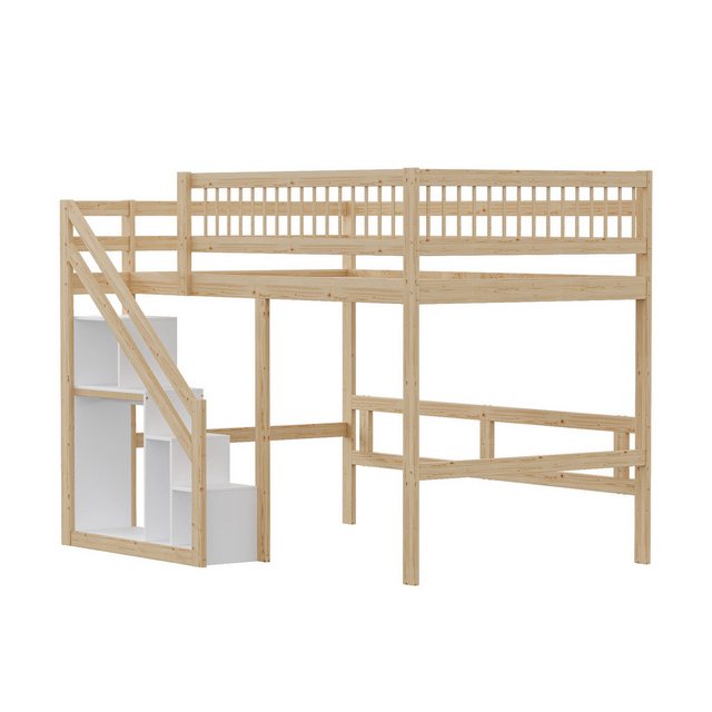 REDOM Etagenbett Kinderbett Jugendbett Holzbett Einzelbett (Massivholzbett,mit Stufen-Stauschrank, 140×200 cm), ohne Matratze