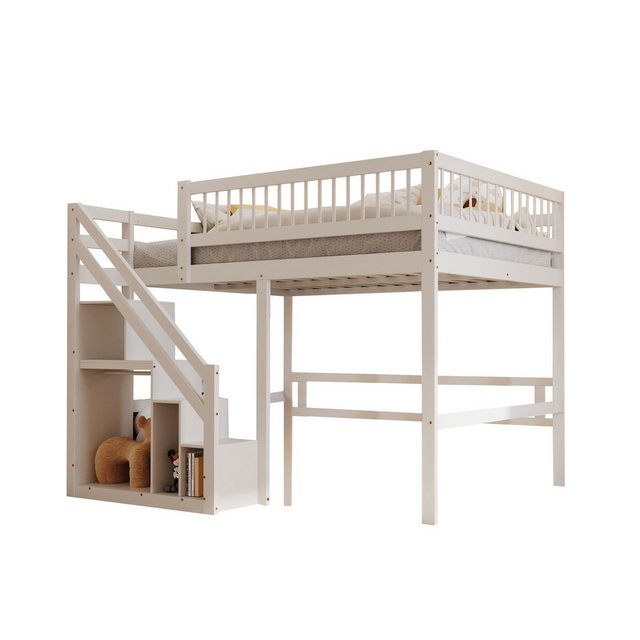 REDOM Etagenbett Kinderbett Jugendbett Holzbett Einzelbett (Treppe mit Aufbewahrungsschrank, 140×200 cm), ohne Matratze