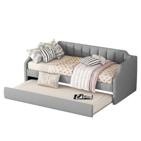 REDOM Schlafsofa 90 x 200(190) cm Bett Einzelbett ausziehhare Liegeffäche Gästebett, Gepolstertes Single Daybed mit Rollbett, Ohne Matratze, Ohne Matratze