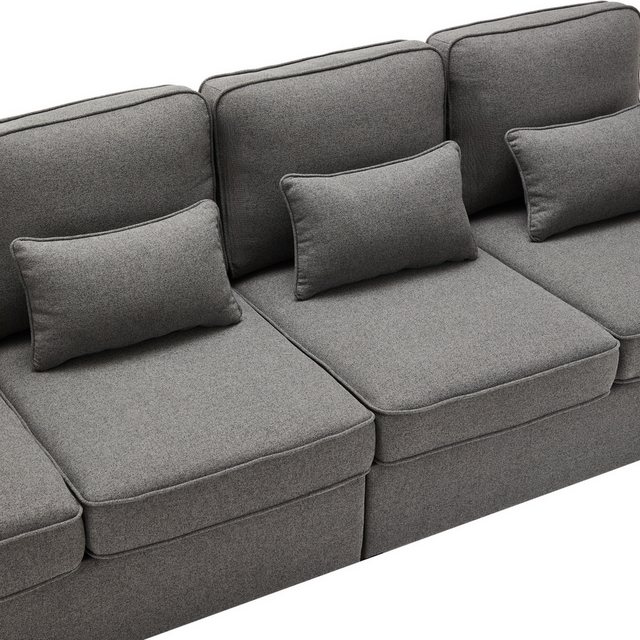 REDOM Sofa Schlafsofa, 4-Sitzer-Sofa aus Leinenstoff, Viersitzer-Sofa mit Armlehnentaschen und 4 Kissen, einfaches Sofa für Wohnzimmer, Wohnung, Büro