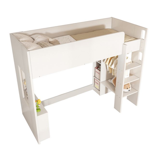 Refined Living Hochbett Kinderbett Hochbett Einzelbett 90 x 200 cm, Bett mit Treppe & Stauraum (hohe Geländer, verdickten Pedalen, Sicherheitshandgriffen, Kinderzimmerbett, Stauraumbett, Vielseitiges 3-in-1 Holzbett, 1-St., Mit Aufbewahrungsfächern,Kleiderschrank, offenen Regaleinheiten,Treppe) Sicher und kinderfreundlich, Großer Stauraum, Stabiler Aufbau