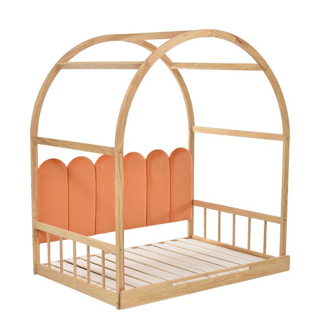 Rutaqian Massivholzbett Schiebebett, Kinderbett, Tagesbett, Doppelbett, Gewölbtes Dachbett, (140×100 cm&140×200 cm, 1-tlg., Stabile und robuste Struktur), Skandi Design, ideal fürs Jugend oder Gästezimmer, Kiefernholz und MDF