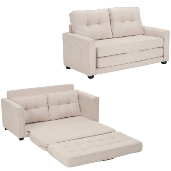 Rutaqian Schlafsofa Sofa für 2 Personen, Sofa mit Schlaffunktion, Polstersofa 151x75x86 cm, Modernes Design, Polstermöbel, Wohnzimmersofa,Schlafsofa 127x205x68 cm, Freizeitcouch Stauraum in der Seitentasche, Verdickte Rückenlehne