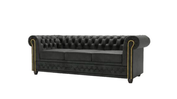 S-Style Möbel Chesterfield-Sofa Anton 3 sitzer Sofa mit Schlaffunktion mit Holzfüßen, 1x 3-Sitzer-Sofa mit Schlaffunktion, mit Wellenfederung