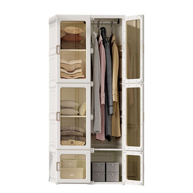 SEEZSSA Dreh-/Schwebetürenschrank Kleiderschrank mit Transparenten Türen 10 Fächer 6 Türen Aufhängung, Kleiderschrank für das Schlafzimmer Wohnzimmer Diele 170x69x50cm