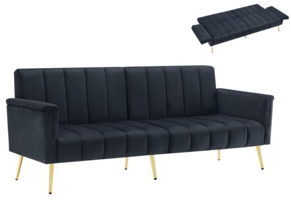 SeedWave Schlafsofa 3-Sitzer Sofa mit Schlaffunktion, Samt-Klappsofa,kleines Schlafsofa, fünffach winkelverstellbare Rückenlehne und Armlehne