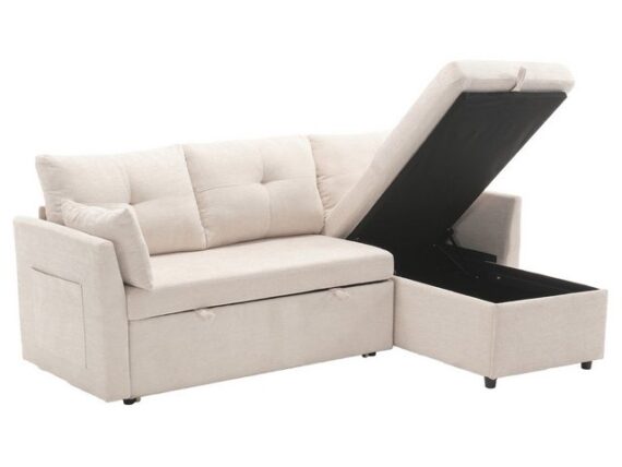 SeedWave Schlafsofa Chenille Schlafsofa für 3 Personen, Sofa und Bett in Einem, Umsetzbarer Chaise Longue mit Stauraum, Kissen, Seitentasche