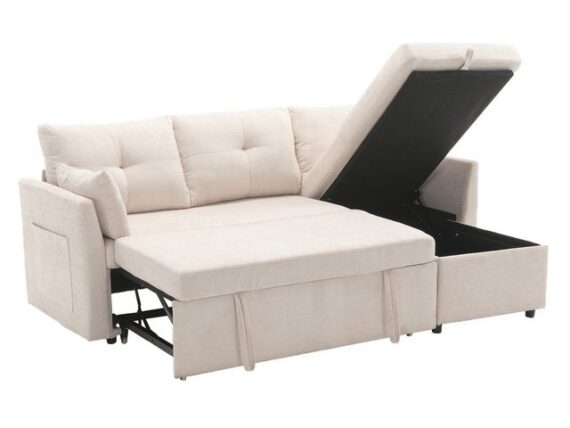 SeedWave Schlafsofa Samt Schlafsofa für 3 Personen, Sofa und Bett in Einem, Umsetzbarer Chaise Longue mit Stauraum, Kissen, Seitentasche