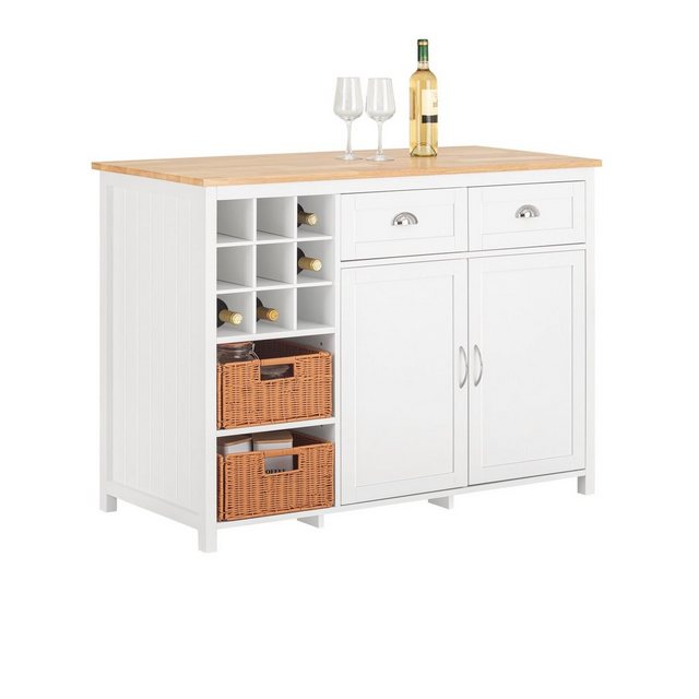 SoBuy Buffet KNL05 Kücheninsel mit 2 Rattankörben Küchenschrank Kommode Sideboard Weiß