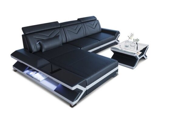 Sofa Dreams Ecksofa Leder Couch Sofa Napoli L Form Ledersofa, mit LED, wahlweise mit Bettfunktion als Schlafsofa, Designersofa