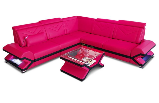 Sofa Dreams Ecksofa Ledersofa Couch Sorrento L Form Sofa Leder, mit LED, wahlweise mit Bettfunktion als Schlafsofa, Designersofa