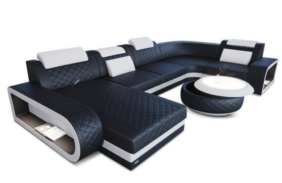 Sofa Dreams Wohnlandschaft Ledercouch Sofa Leder Berlin U Form Ledersofa, Couch, mit LED, wahlweise mit Bettfunktion als Schlafsofa, Designersofa