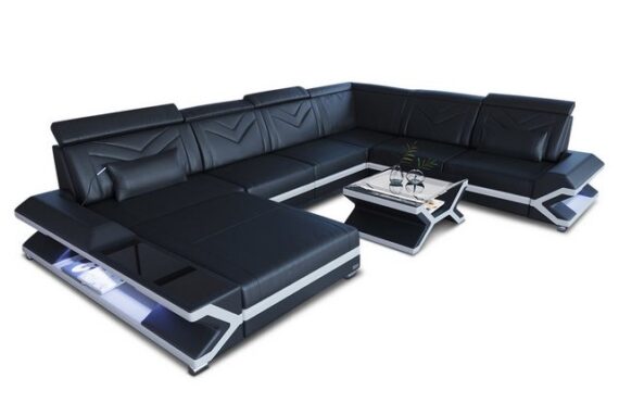 Sofa Dreams Wohnlandschaft Ledercouch Sofa Leder Napoli XXL U Form Ledersofa, Couch, mit LED, wahlweise mit Bettfunktion als Schlafsofa, Designersofa