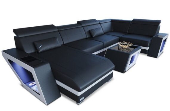 Sofa Dreams Wohnlandschaft Ledersofa Catania U Form Couch Leder Sofa, mit LED, wahlweise mit Bettfunktion als Schlafsofa, Designersofa