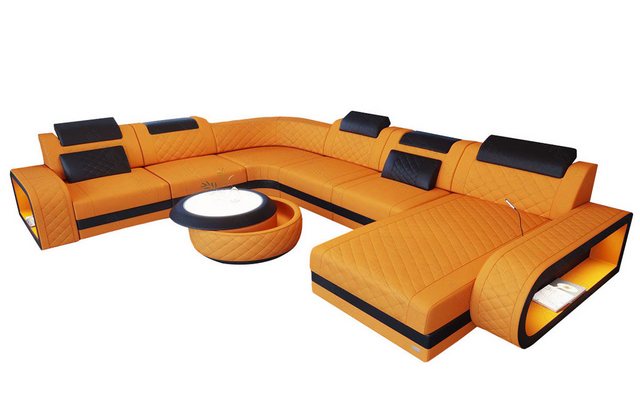 Sofa Dreams Wohnlandschaft Stoff Polstercouch Sofa Berlin XXL U Form Stoffsofa, mit LED, wahlweise mit Bettfunktion als Schlafsofa, Designersofa