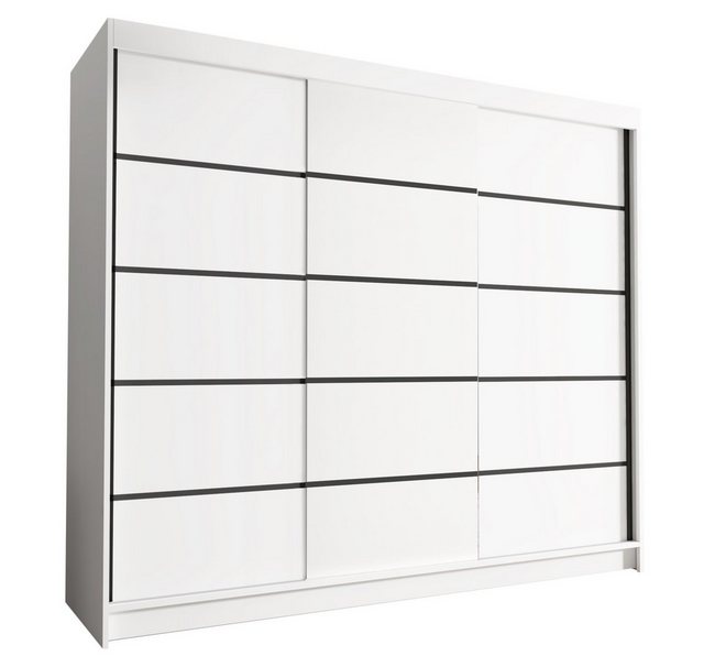 Sofnet Kleiderschrank Davos VII (mit Schiebetüren und Kleiderstange) Schwebetürenschrank mit 3 Türen, Schiebetürenschrank – 250x215x58 cm