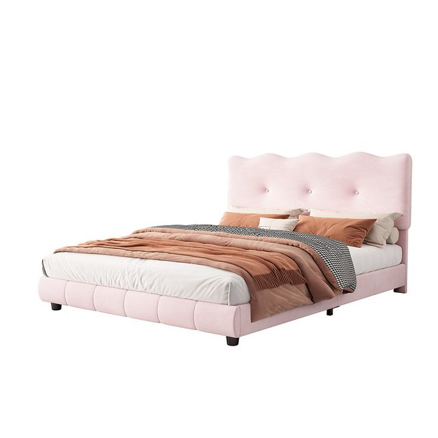 Sweiko Polsterbett Jugendbett Doppelbett Gästebett mit Kopfteil Welle und Wolke (mit Lattenrost,Verstellbares Kopfteil, Samt, Minimalistisch, 140 x 200cm, ohne Matratze), Rosa