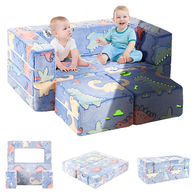 TLGREEN Kindersofa 2-in-1 Kindersitzgruppe mit Schlaffunktion, Modulare Mini Sofa für Spielzimmer