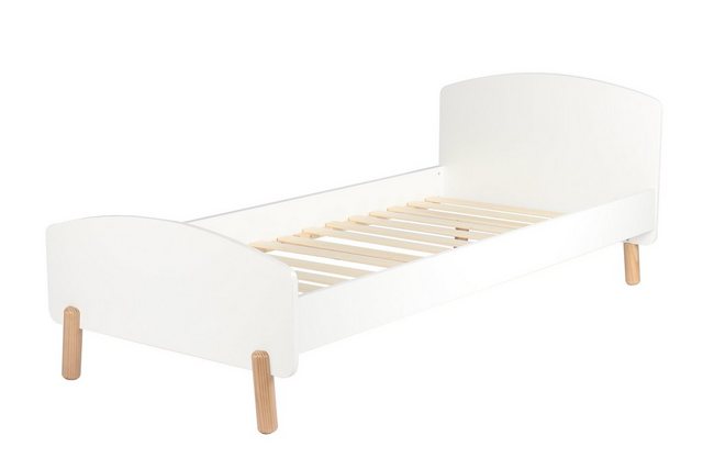 TPFLiving Kinderbett Rydik – Kiefernholzbett – MDF-Platten/Massivholz (Hochwertiges Kinderbett mit Lattenrost – Belastbarkeit: 100 kg, 1-tlg., Holzbett aus unserer Produktlinie SKANDINAVIA – Farbe weiß-natur), MAßE (BxHxT): 210x76x95 cm – Liegefläche: 200×90 cm