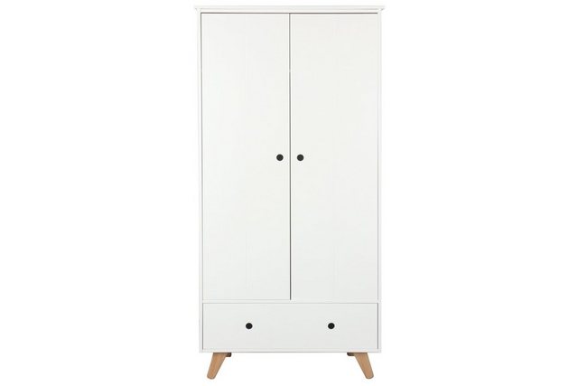 TPFLiving Kinderkleiderschrank Lund – Kleiderschrank für Kinder aus Pinienholz und MDF-Platten (2 Türen und 1 Schublade – Einlegeboden und Kleiderstange, 1-St., Kleiderschrank aus unserer Produktlinie SKANDINAVIA – Farbe weiß-natur) MAßE (BxHxT): 95x190x50 cm – Gewicht: 72 kg