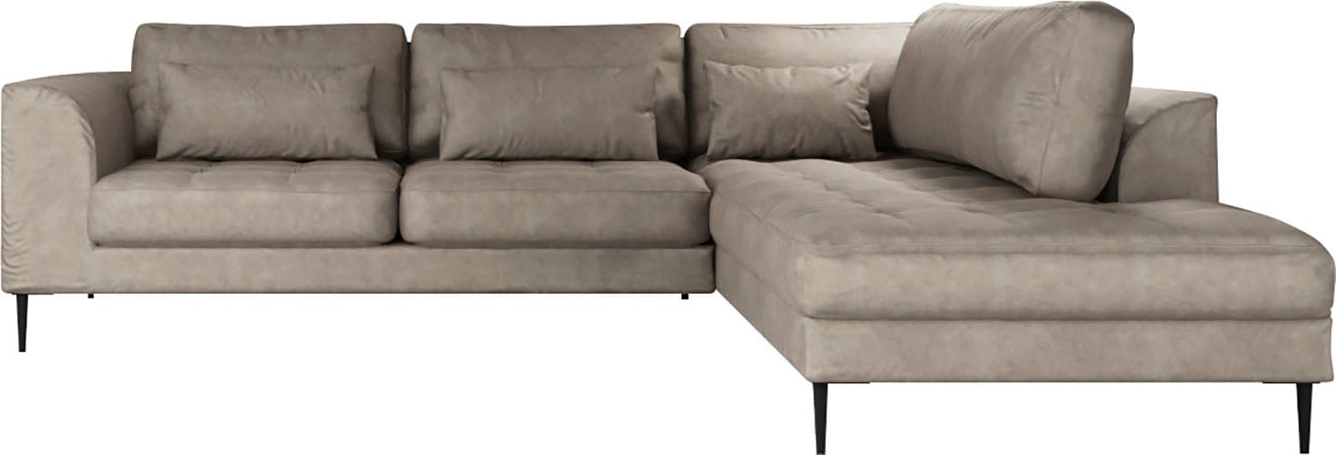 TRENDMANUFAKTUR Ecksofa „Luzi, wahlweise mit Schlaffunktion und Bettkasten, gemütlich, L-Form“, Designsofa mit Ottomane, Metallfüße schwarz, Breite 264 cm