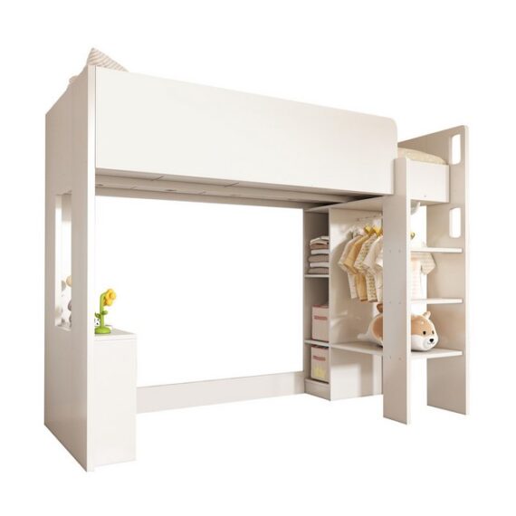 TavilaEcon Kinderbett Multifunktionales 3-in-1 Hochbett 90x200 cm mit Kleiderschrank, Regale, Stauraum und Treppe, Robustes Lattenrost, weiß