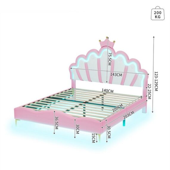 TavilaEcon Prinzessinbett Kinderbett Flaches Doppelbett mit krone-Form Prinzessinnenbett (Ohne Matratze)