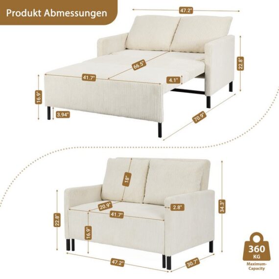 ToteBox Schlafsofa 180x 105CM In voller Größe Kordsofa Ausziehmechanismus Design