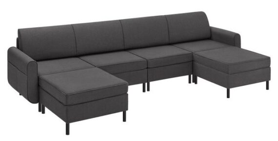 VASAGLE Wohnlandschaft, 6 Teile, Modulares Sofa, 6-Sitzer, Schlafsofa, U-förmiger Couch mit Armlehnen