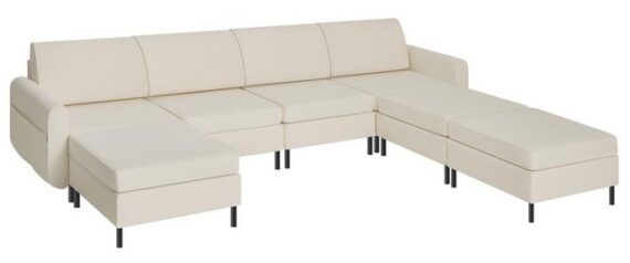 VASAGLE Wohnlandschaft, 7 Teile, Modulares Sofa, 7-Sitzer, Schlafsofa, U-förmiger Couch mit Armlehnen