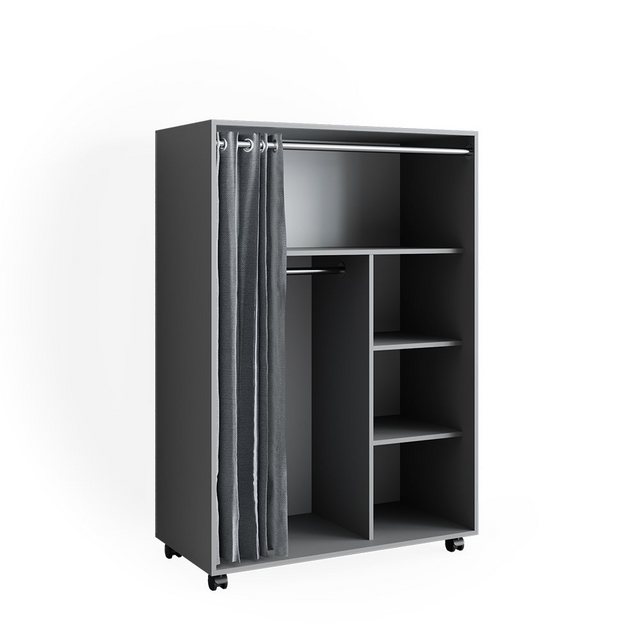 Vicco Kleiderschrank Doros, Grau, 100 x 146.6 cm mit Rollen mit Kleiderstange