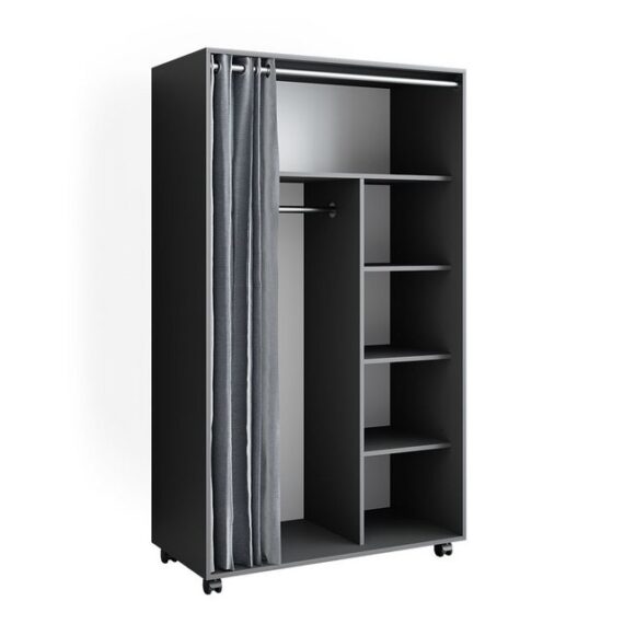 Vicco Kleiderschrank Doros, Grau, 100 x 168 cm mit Rollen mit Kleiderstange