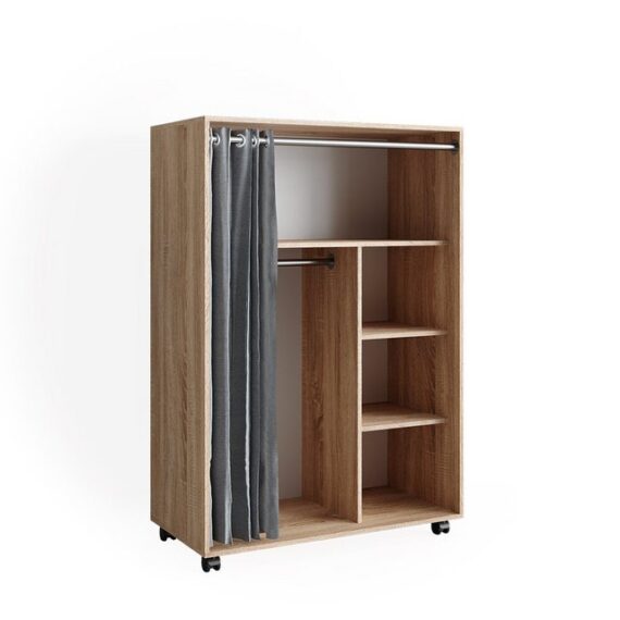 Vicco Kleiderschrank Doros, Sonoma, 100 x 146.6 cm mit Rollen mit Kleiderstange