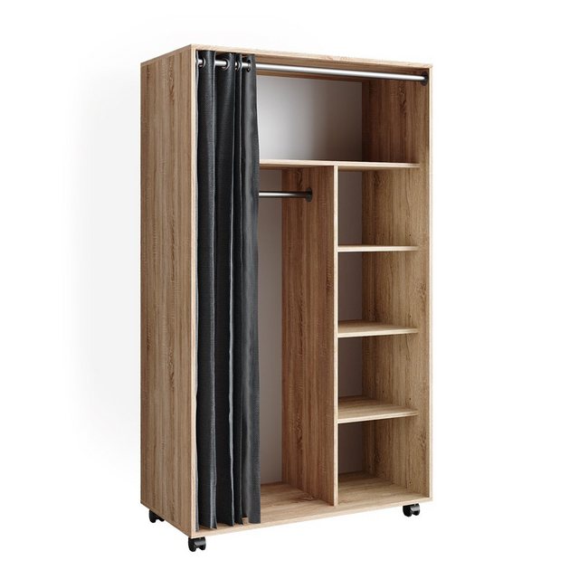 Vicco Kleiderschrank Doros, Sonoma, 100 x 168 cm offen, mit Rollen mit Kleiderstange