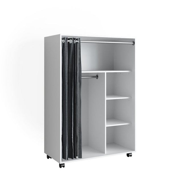 Vicco Kleiderschrank Doros, Weiß, 100 x 146.6 cm mit Rollen mit Kleiderstange