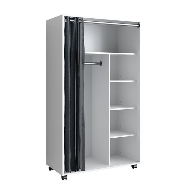 Vicco Kleiderschrank Doros, Weiß, 100 x 168 cm mit Rollen mit Kleiderstange