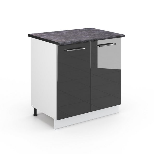 Vicco Spülenunterschrank Fame-Line, Anthrazit Hochglanz/Weiß, 80 cm mit Regal, AP Anthrazit