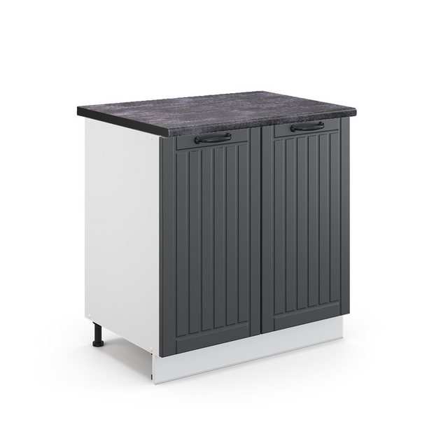 Vicco Spülenunterschrank Fame-Line, Anthrazit Landhaus/Weiß, 80 cm mit Regal, AP Anthrazit