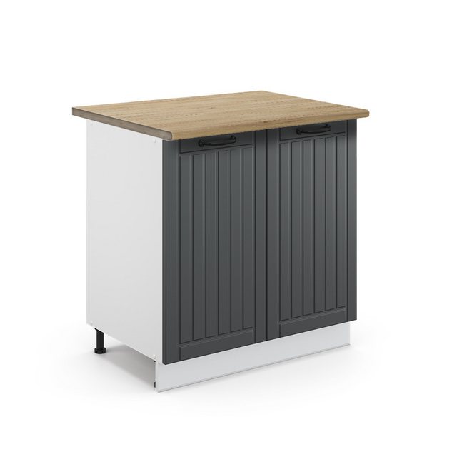 Vicco Spülenunterschrank Fame-Line, Anthrazit Landhaus/Weiß, 80 cm mit Regal, AP Eiche