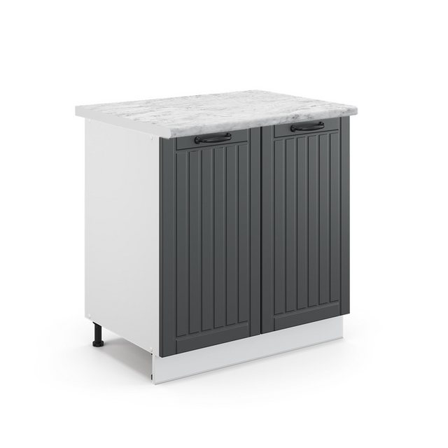 Vicco Spülenunterschrank Fame-Line, Anthrazit Landhaus/Weiß, 80 cm mit Regal, AP Marmor