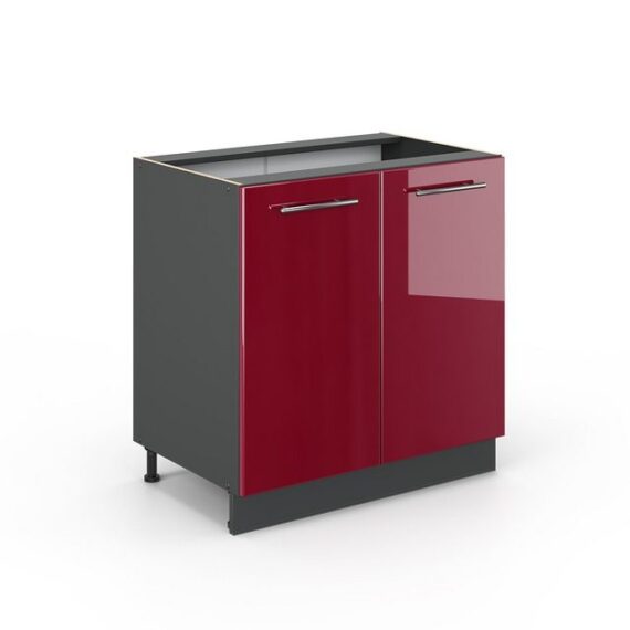 Vicco Spülenunterschrank Fame-Line, Bordeaux Hochglanz/Anthrazit, 80 cm mit Regal, AP Anthrazit