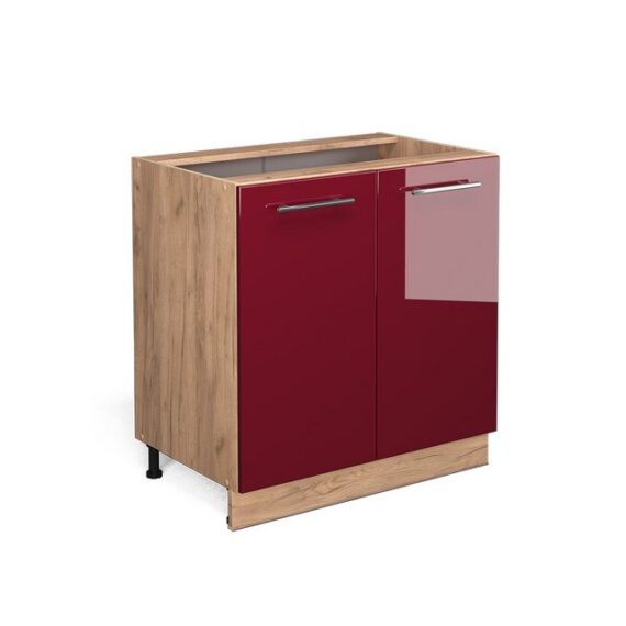 Vicco Spülenunterschrank Fame-Line, Bordeaux Hochglanz/Eiche 80cm mit Regal ohne Arbeitsplatte