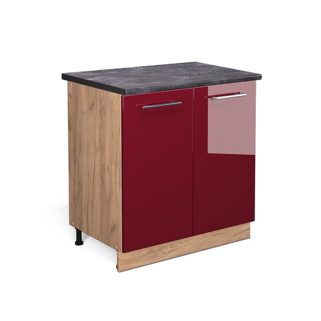 Vicco Spülenunterschrank Fame-Line, Bordeaux Hochglanz/Goldkraft Eiche, 80 cm mit Regal, AP …