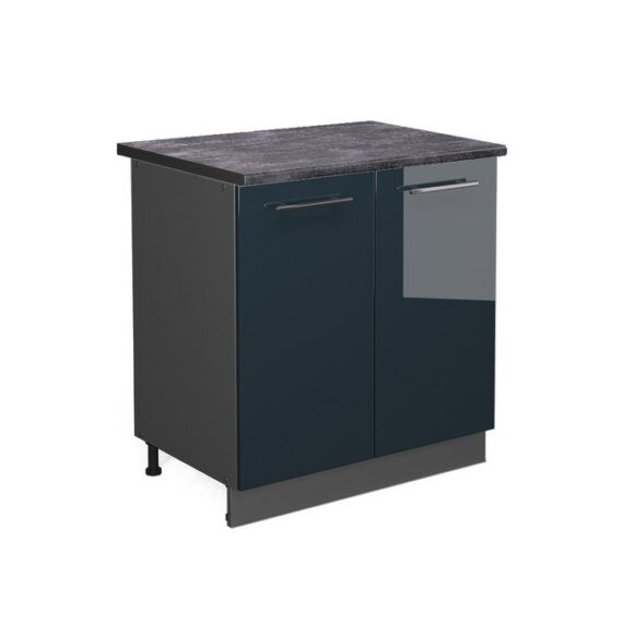 Vicco Spülenunterschrank Fame-Line, Dunkelblau Hochglanz/Anthrazit, 80 cm mit Regal, AP Anth...