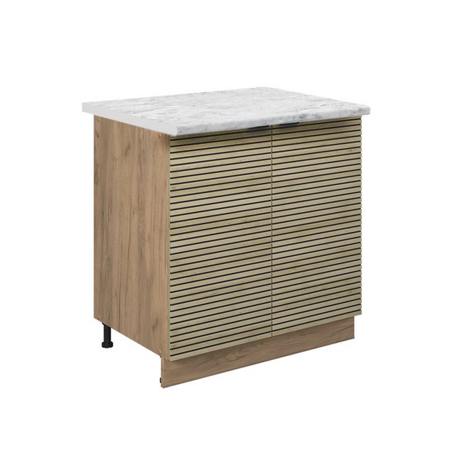 Vicco Spülenunterschrank Fame-Line, Eiche Paneel/Goldkraft Eiche, 80 cm mit Regal, AP Marmor