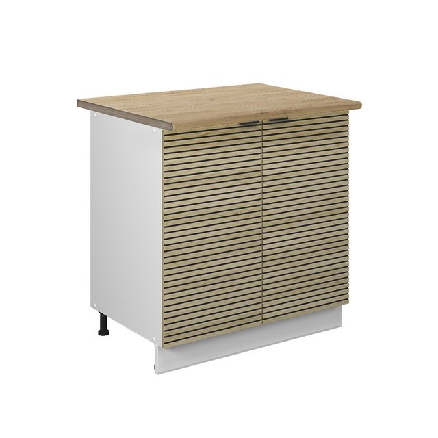 Vicco Spülenunterschrank Fame-Line, Eiche Paneel/Weiß, 80 cm mit Regal, AP Eiche