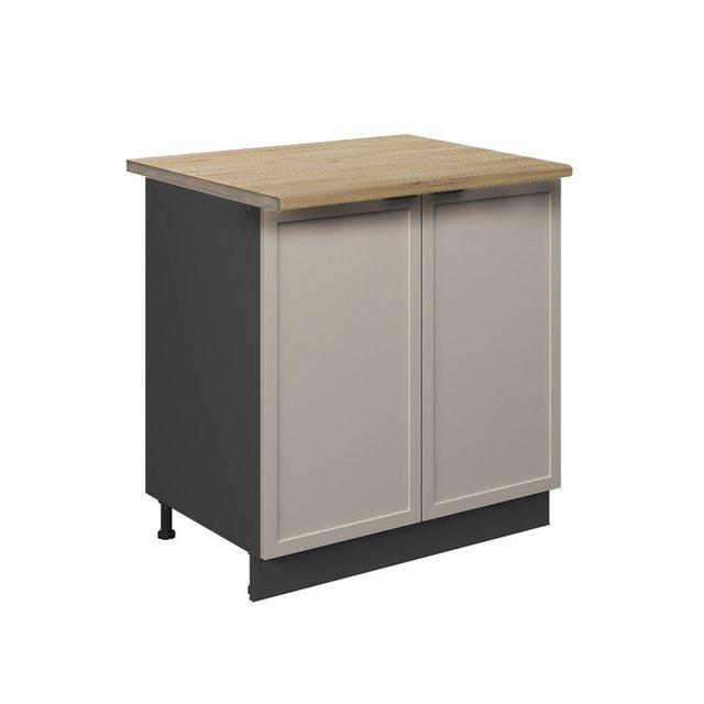 Vicco Spülenunterschrank Fame-Line, GrauBeige/Anthrazit, 80 cm mit Regal, AP Eiche